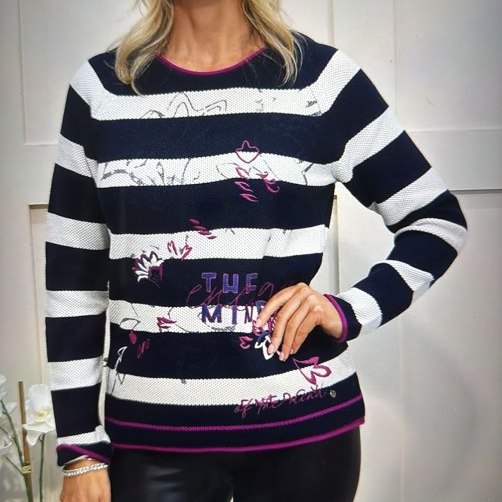 Rabe Striped Navy and White Sweater with Purple Accents